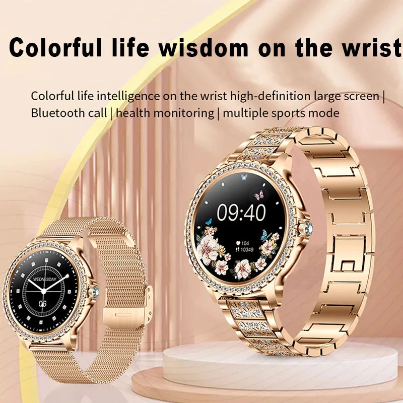 Fashion Luxury Gold Women Smart Watch Heart rate Blood Oxygen Sleep Monitoring Diamond Bracelet Bluetooth Call Smartwatch Ladies - MOBITECH  WATCH